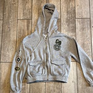 Gray Green Bay Packers juniors Hoodie with Patches: